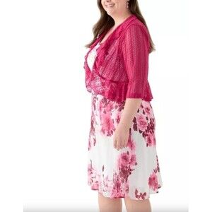 Connected Apparel Women's Wine Ruffle-Collar Lace Jacket Size 12